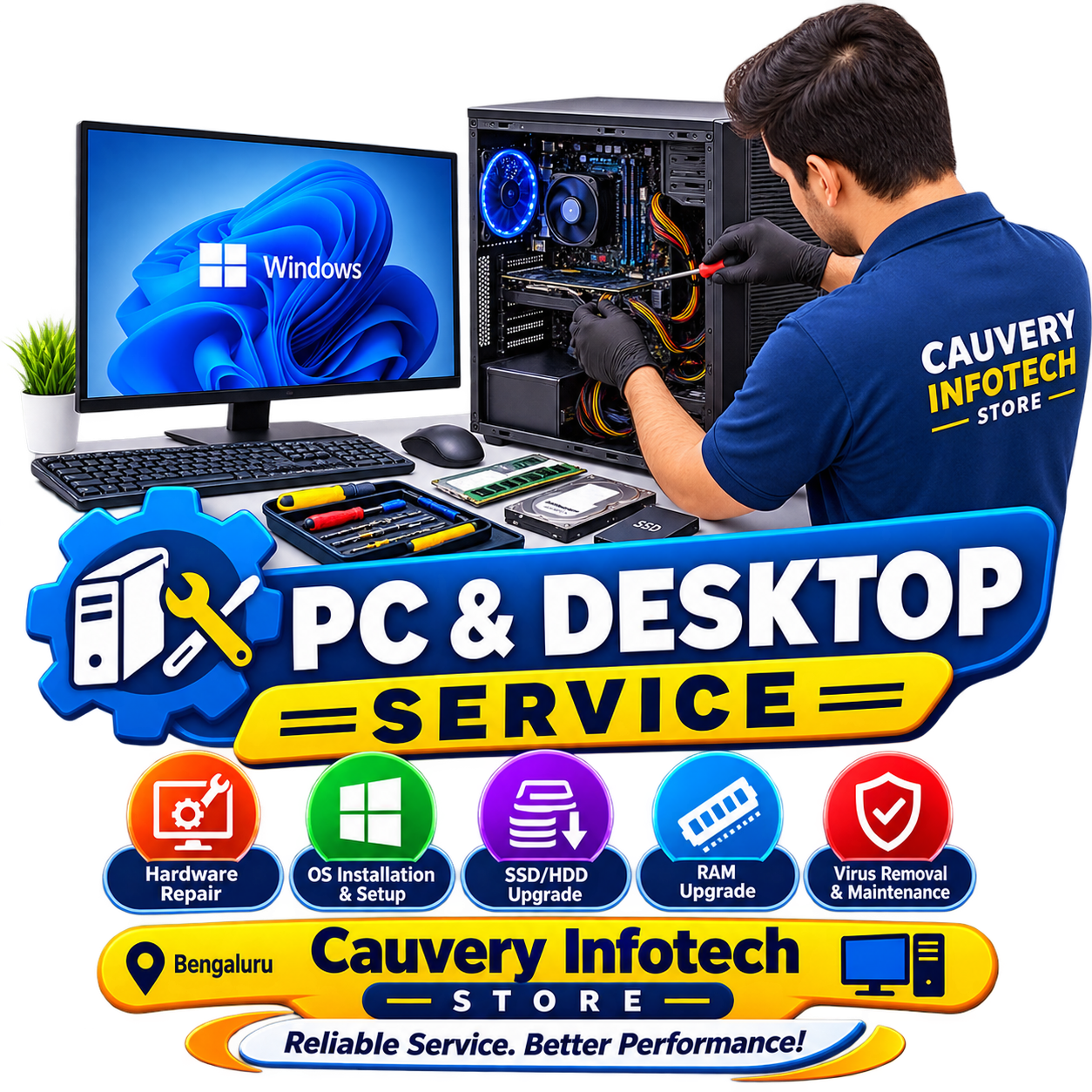 PC and desktop service at Cauvery Infotech Bengaluru