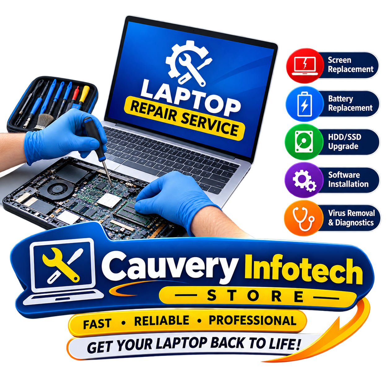 Laptop repair service at Cauvery Infotech Bengaluru
